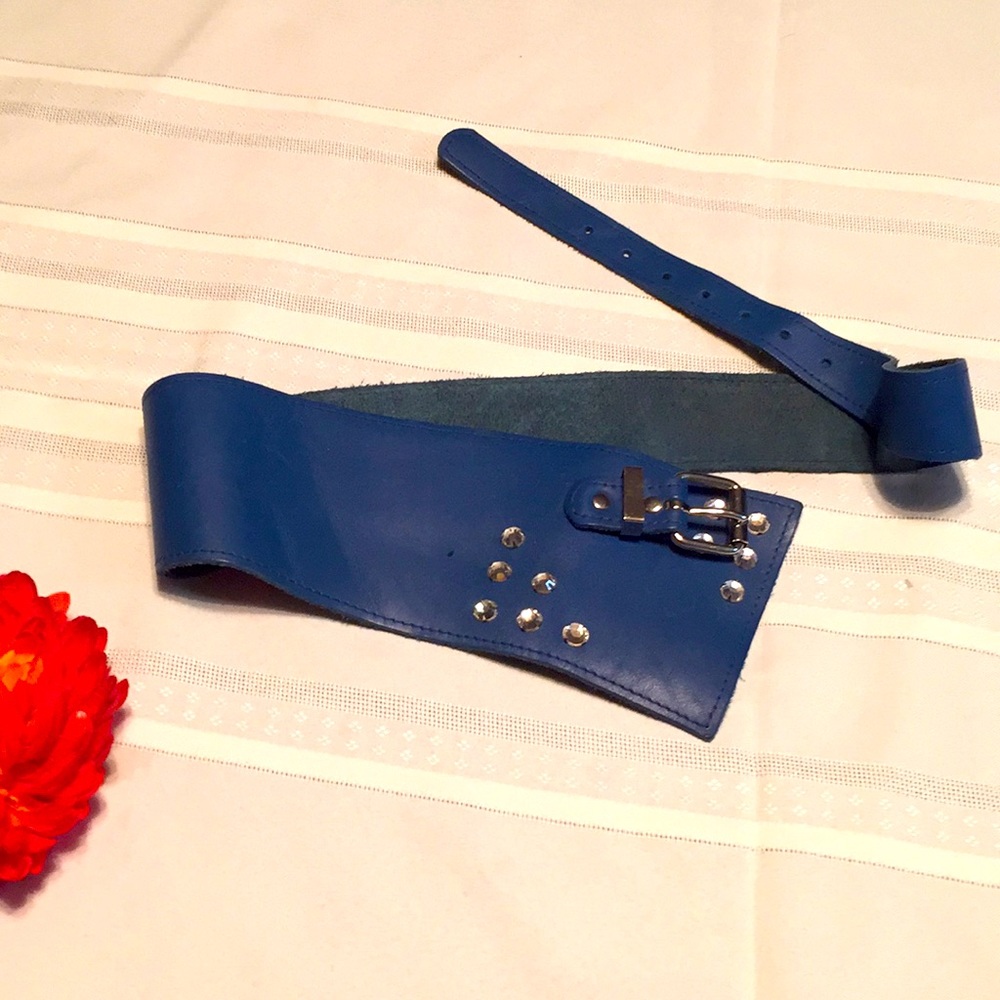 Vintage 1980s Belt Sash Blue Leather Rocket Funky